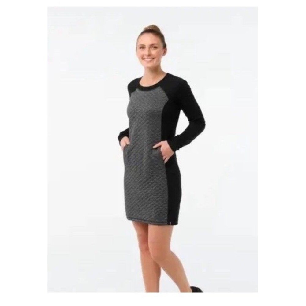 Smartwool Diamond Peak Quilted Long Sleeve Dress Small Gray Black Merino Wool